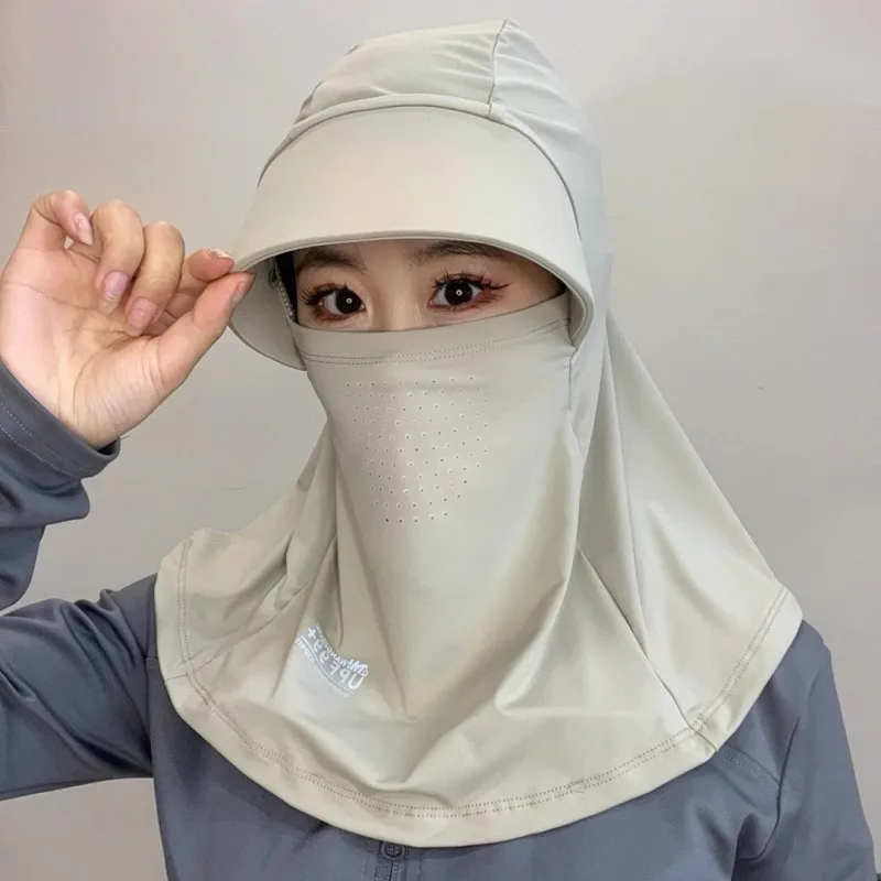 غطاء وجه صيفي للحماية من الأشعة فوق البنفسجية، قبعة شمس كاملة الوجه من الحرير الجليدي مع غطاء للرقبة قابل للتعديل لركوب الدراجات والمشي لمسافات طويلة في الهواء الطلق (UPF 50+)