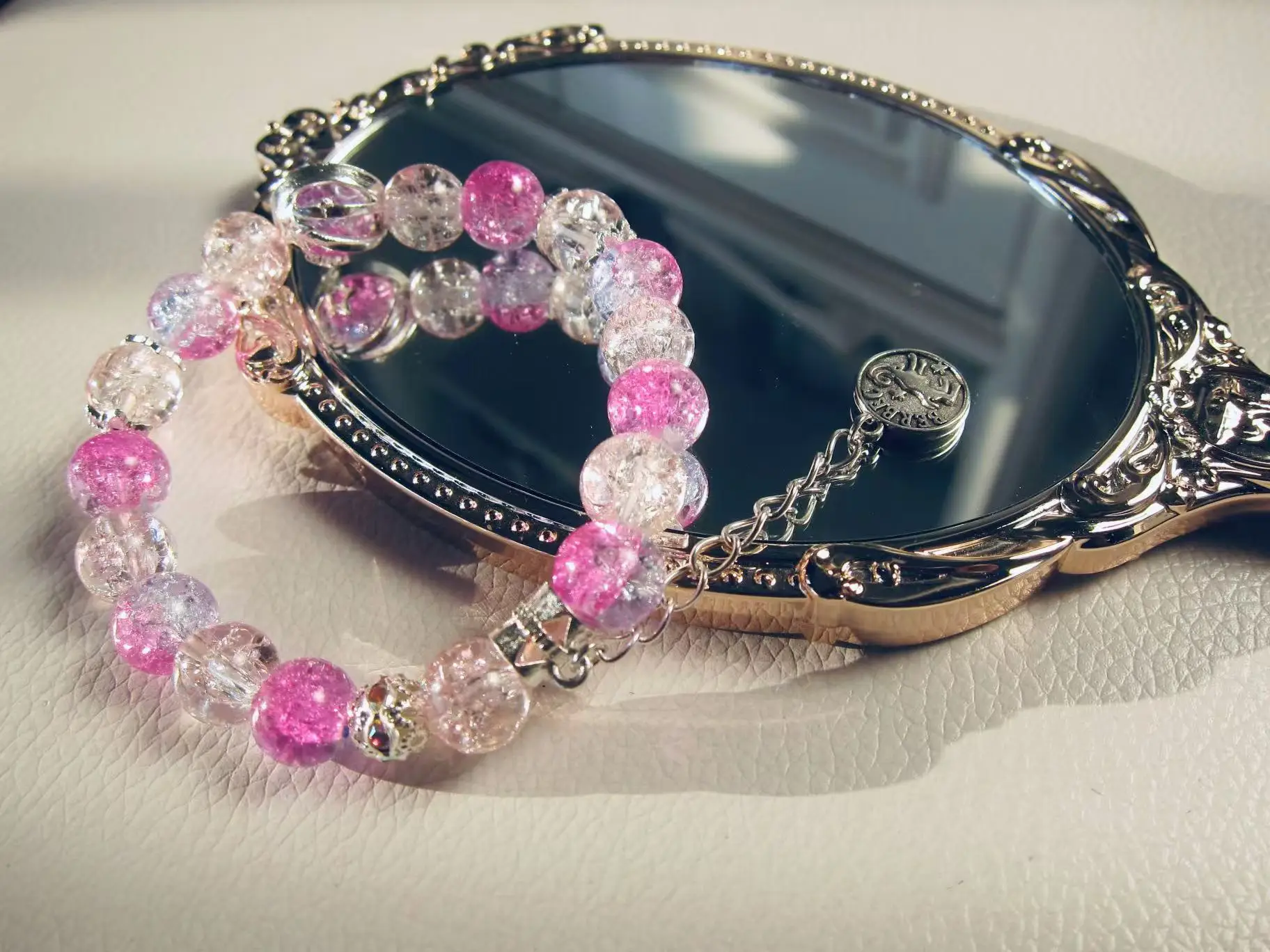

A niche design Aries women's bracelet, dreamy pink glass bead elastic rope bracelet, best friend jewelry gift