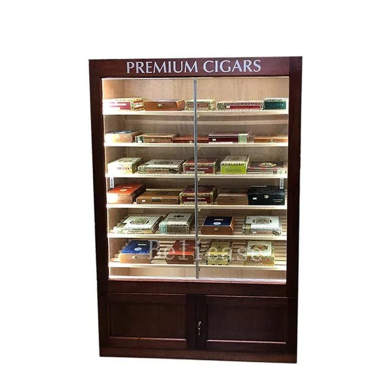 custom.Stylish Custom Humidor Cigar Box Cabinet Double Door Cigar Showcase with Humidifier Spanish Ceder Shelves Cigar Cabinet