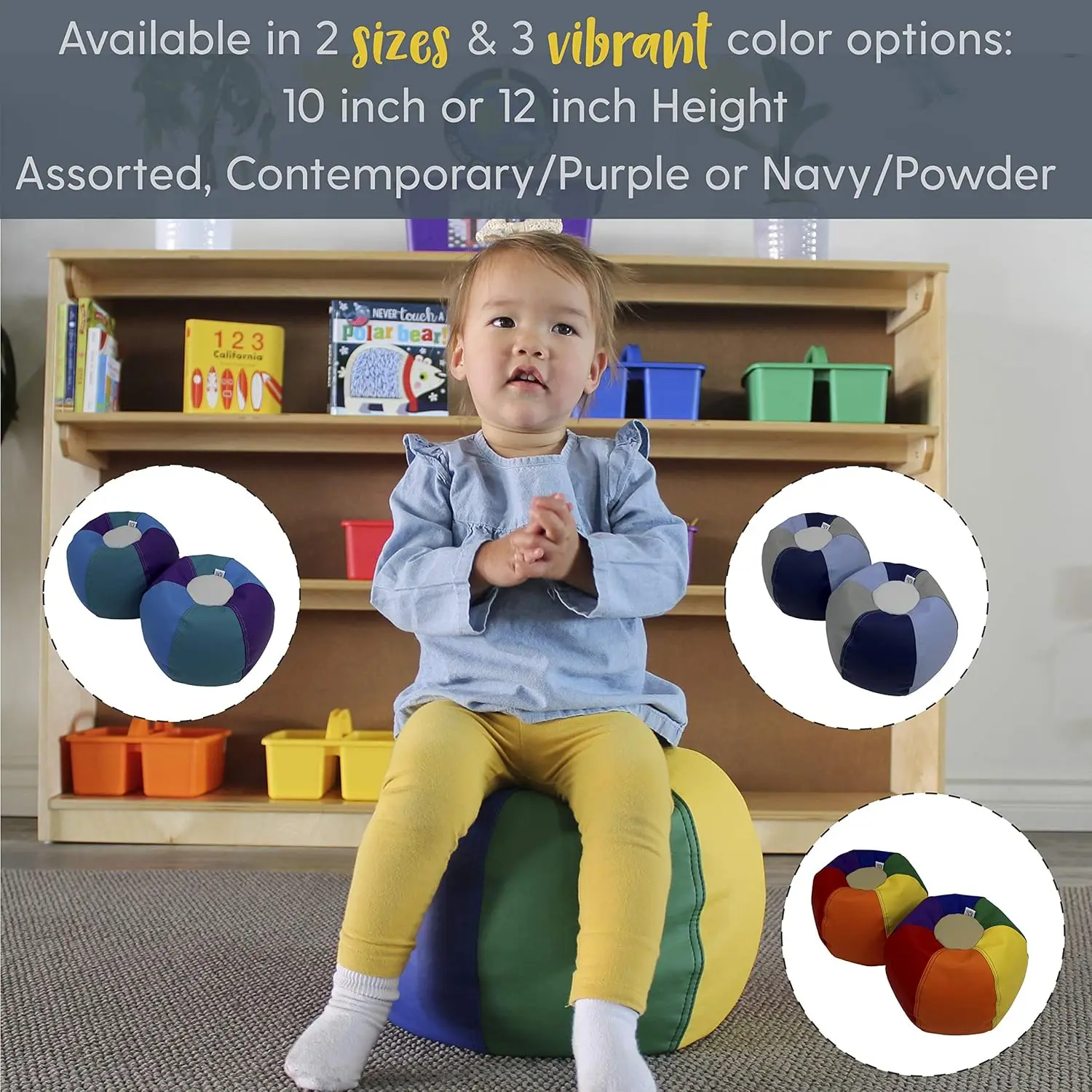 12267-AS SoftScape 10" Bean Puffs Seating Set for Toddlers and Kids, Colorful, Flexible and Lightweight for Daycare,