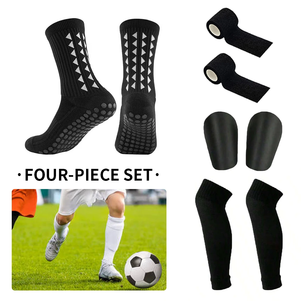 

4 пары новых футбольных носков средней длины с клеевым покрытием для спортивных тренировок и соревнований, нескользящие и дышащие носки.