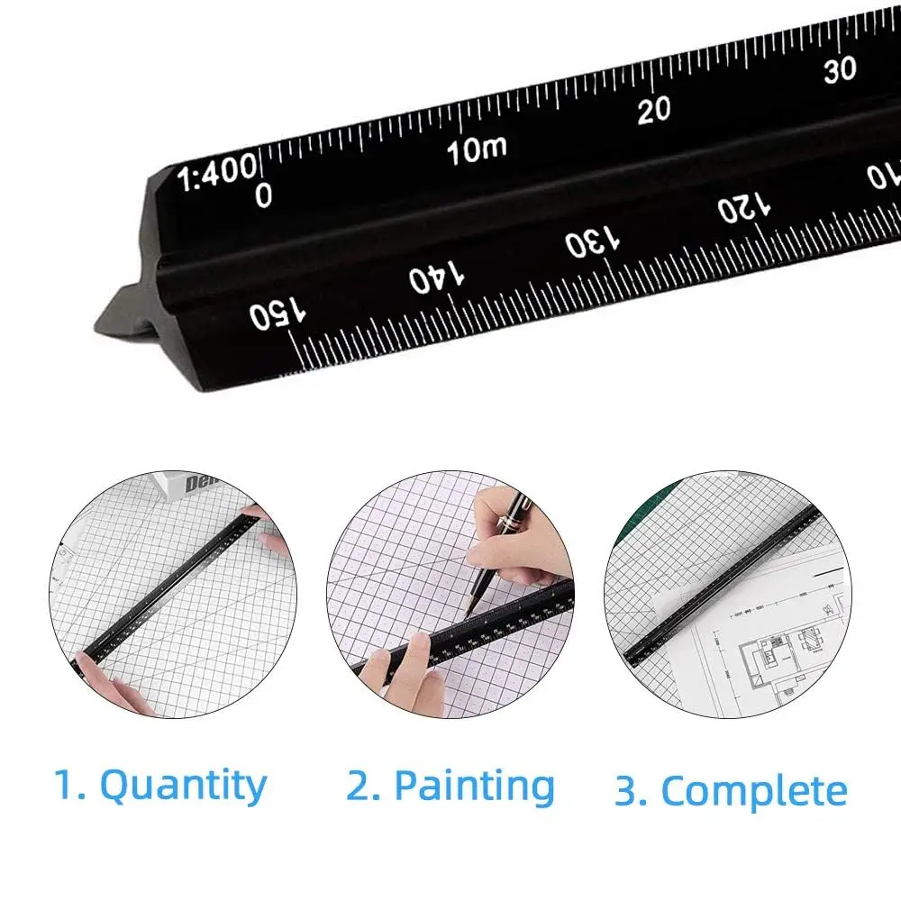 Scale Ruler, 30cm Aluminium Metal Scale Architect Engineer Technical Ruler