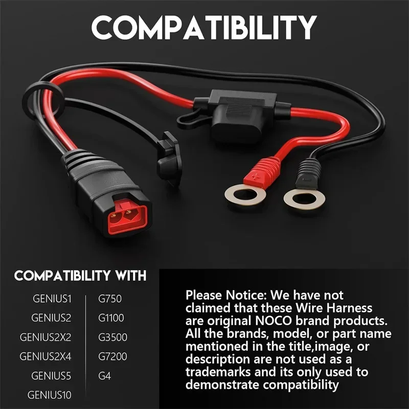 55CM 2PCS Wire Harness fit for NOCO GC008 X-Connect M10(10mm) XL Eyelet Terminal Batteries Charger Cable for NOCO Battery Tender