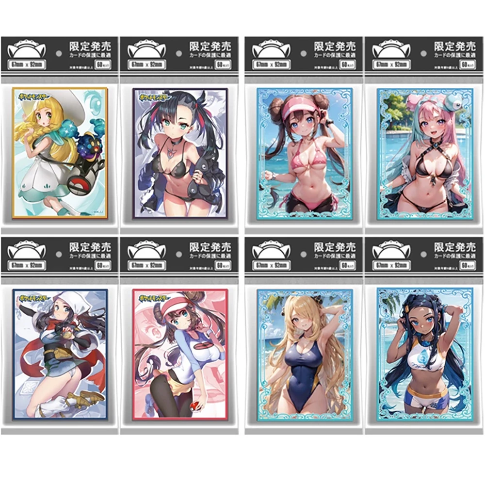 

Anime 60Pcs Holographic Card Sleeves Lillie Marnie Gengar All Saints Day Eevee Trading Card Protectors Cover MTG OPCG 67X92mm
