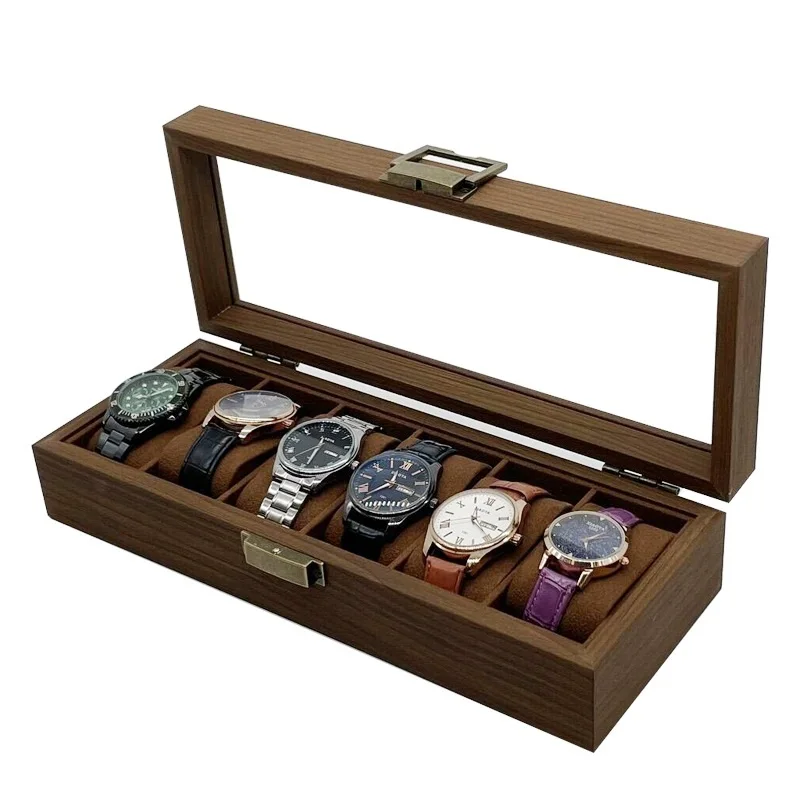 [Retro version] Wooden 6-position watch storage display box, black walnut wooden 6-position watch box
