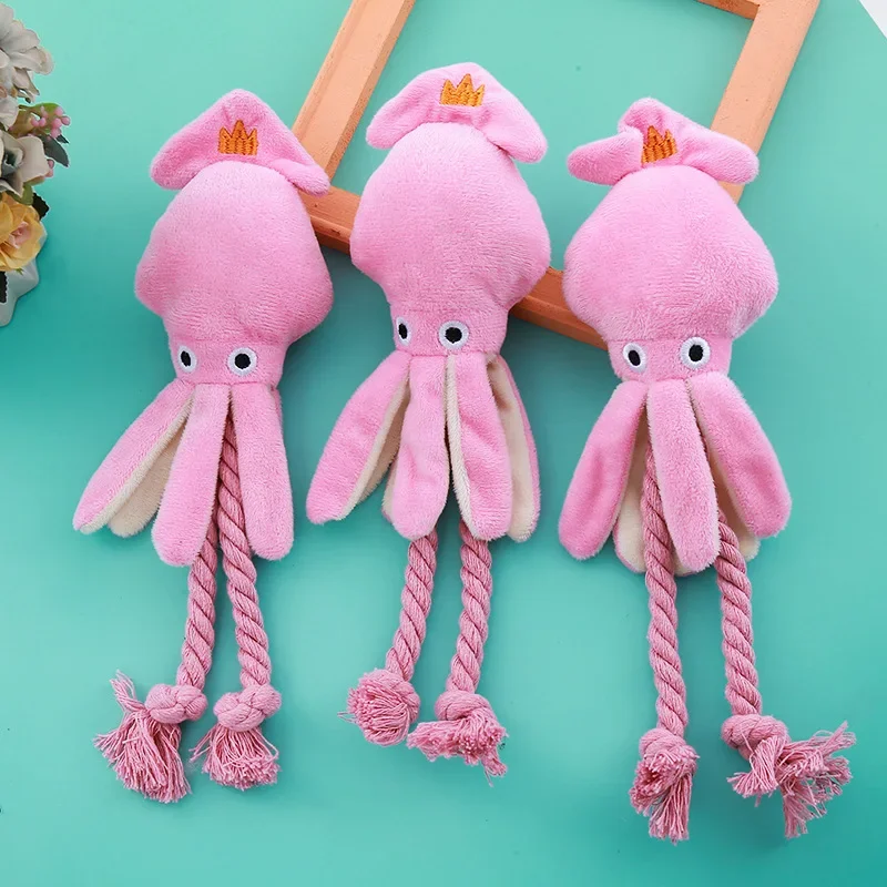 Pet Plush Toy for Small Large Dogs Cats Molar Training Squeaky Toys Octopus Shape Interactive Cotton Rope Toy Dog Accessories