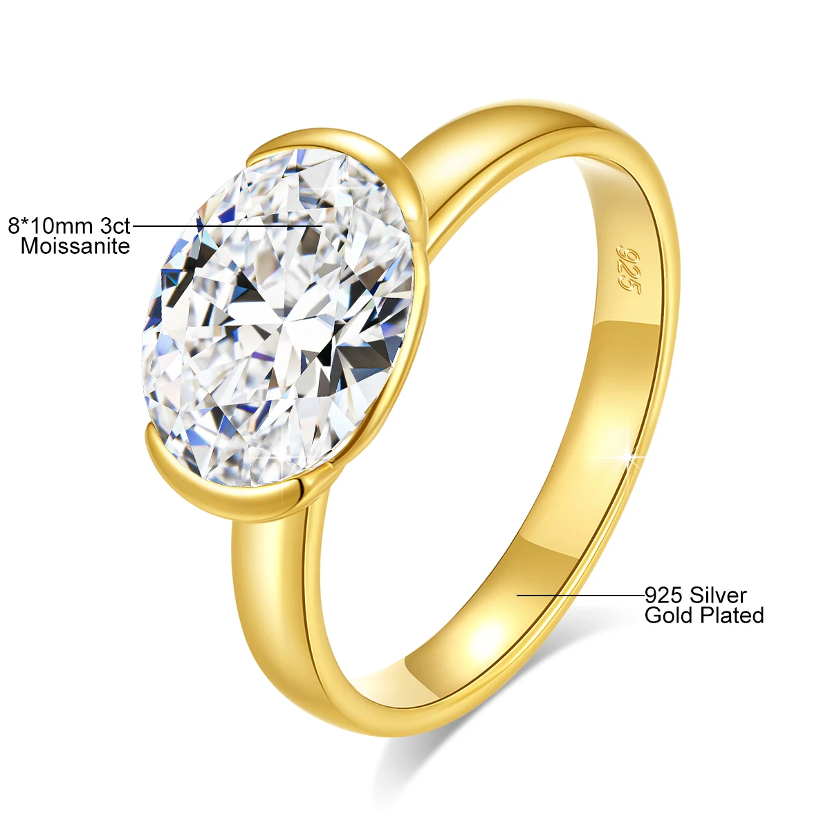 D-Farbe VVS Oval-Schliff Moissanit-Ringe für Frauen 8*10mm 3CT Labor-Diamant 925 Sterling Silber Edelschmuck mit GRA-Zertifikat – Detail 1