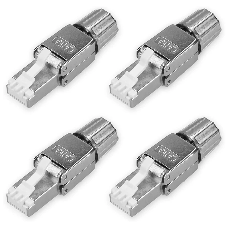 AT87-RJ45 Network Connector Pack -Set of 4 Cat6A RJ-45 Network Connectors -Shielded Cat 6A Ethernet Cable Strain Relief Plugs