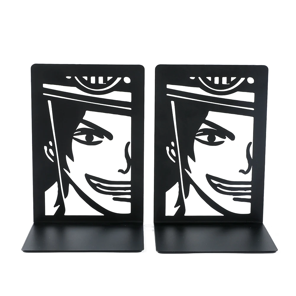 1 Pair One Pieces Portgas·D· Ace Book Ends Heavy Duty Metal Black Books Support Birthday Christmas Gifts for Men Boy Fans