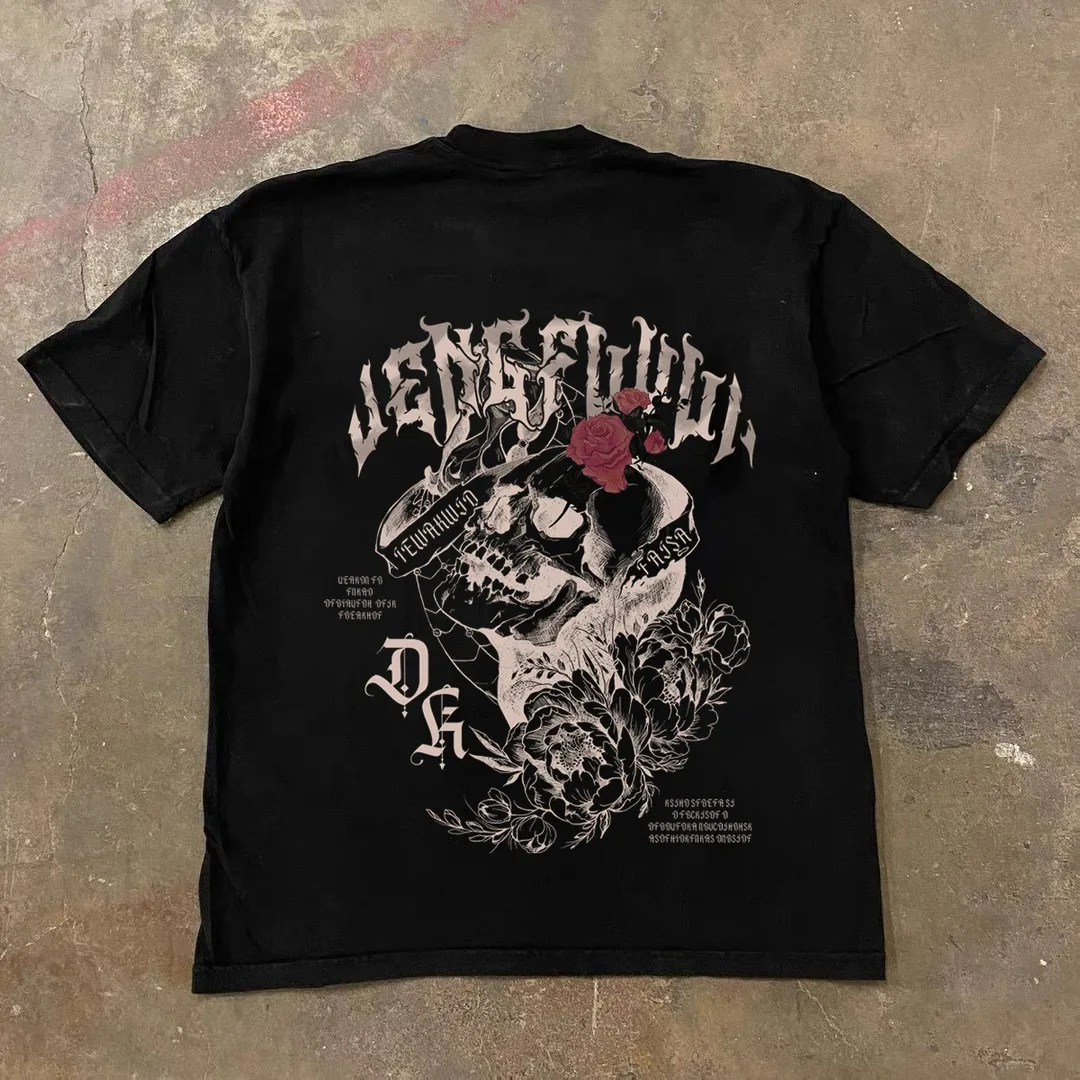 

Loose Short Sleeve T-Shirt for Couples American Retro Style Double Thread Pure Cotton 3A260g Women's Comfortable Men's Top
