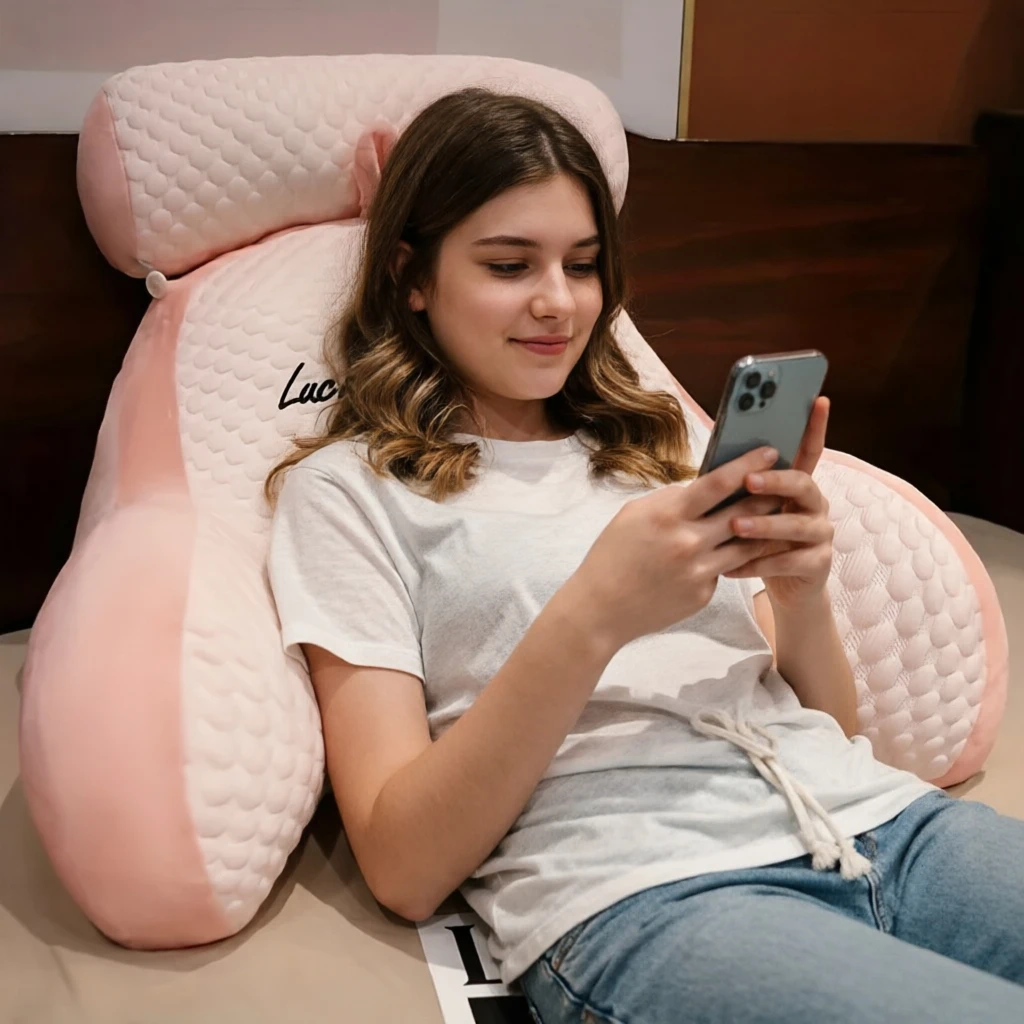 1 almohada ergonómica de lectura con soporte trasero ajustable, cojín lumbar suave para cama, sofá, silla, transpirable y cómoda
