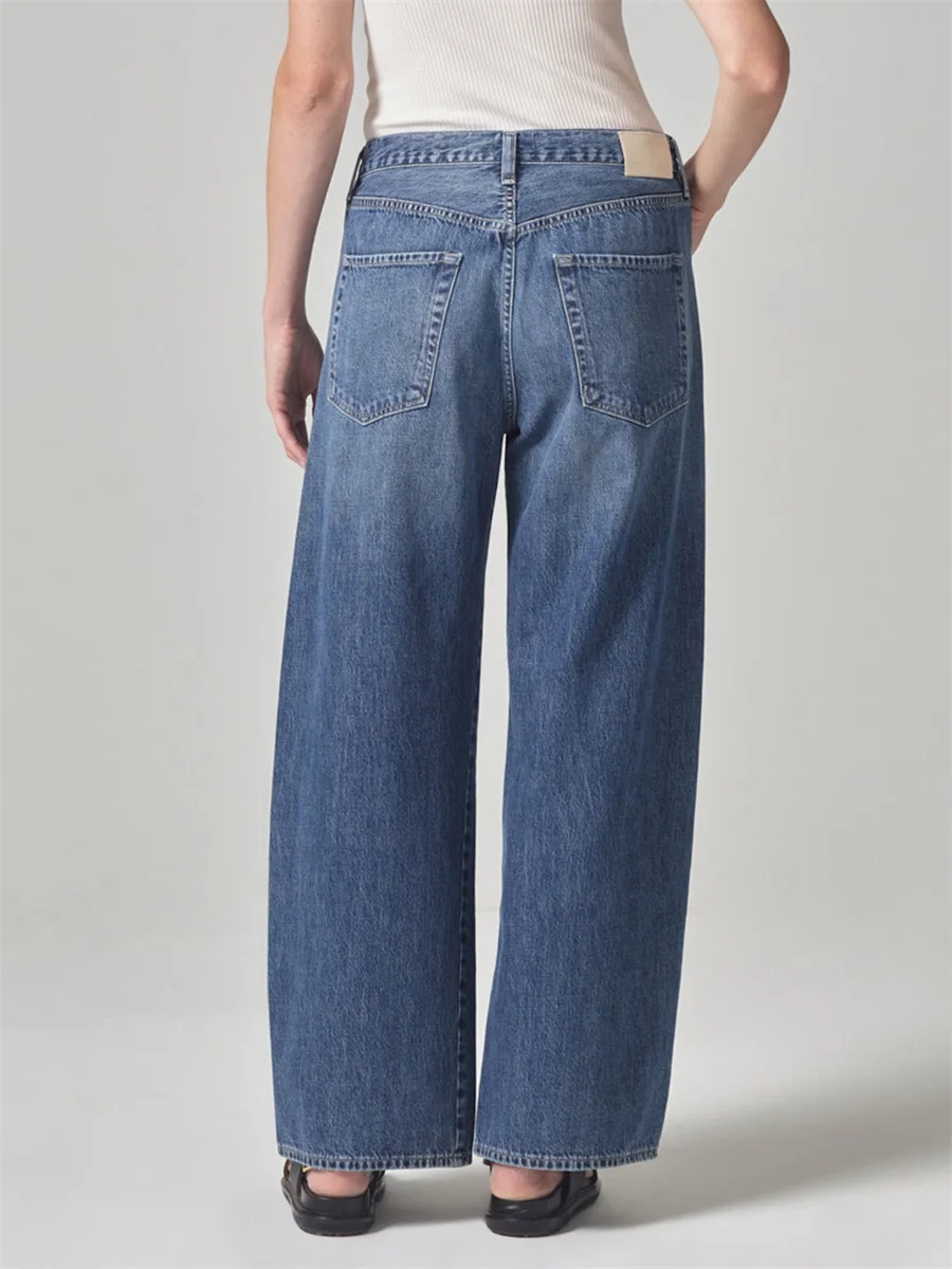 Dames lente zomer denim broek effen kleur wijde pijpen broek met trekkoord en zakken