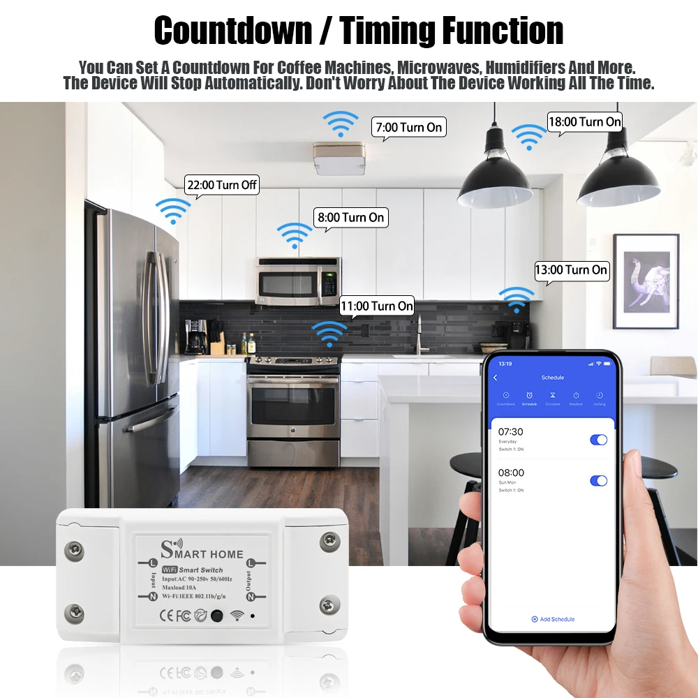 WiFi Zigbee 10A Smart Switch Breaker Module interruttore remoto Wireless Alexa Google Home by Tuya eWeLink APP telecomando vocale