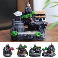 Waterfall Incense Burner Holder Mountains River Stick Holder Buddhism Lotus Backflow Incense Cones For Home Office Zen Decor