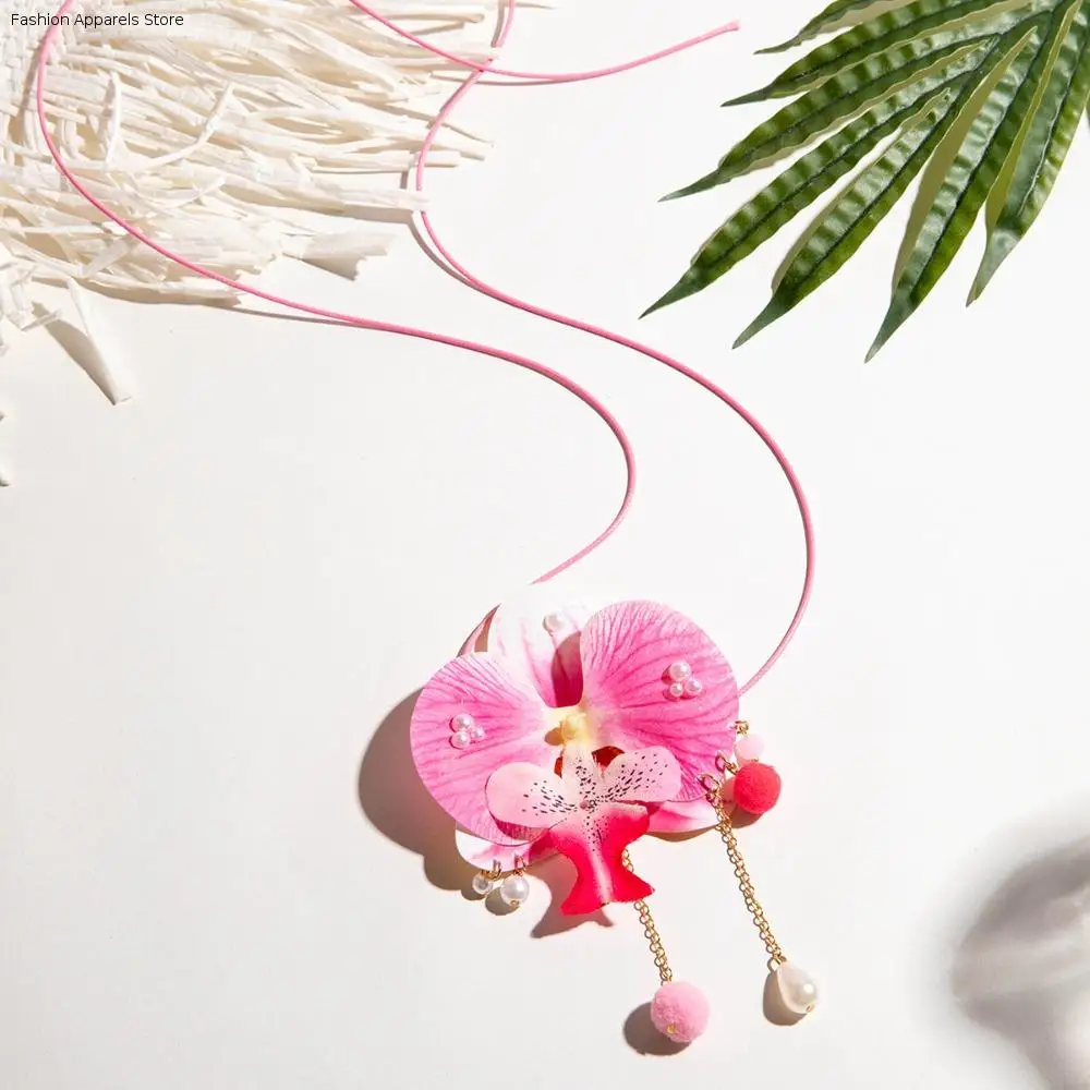 

Exaggerated Butterfly Orchid Clavicle Chain Lace Up Drawstring Flower Necklace Adjustable Rope Pendant Korean Style Choker Lady