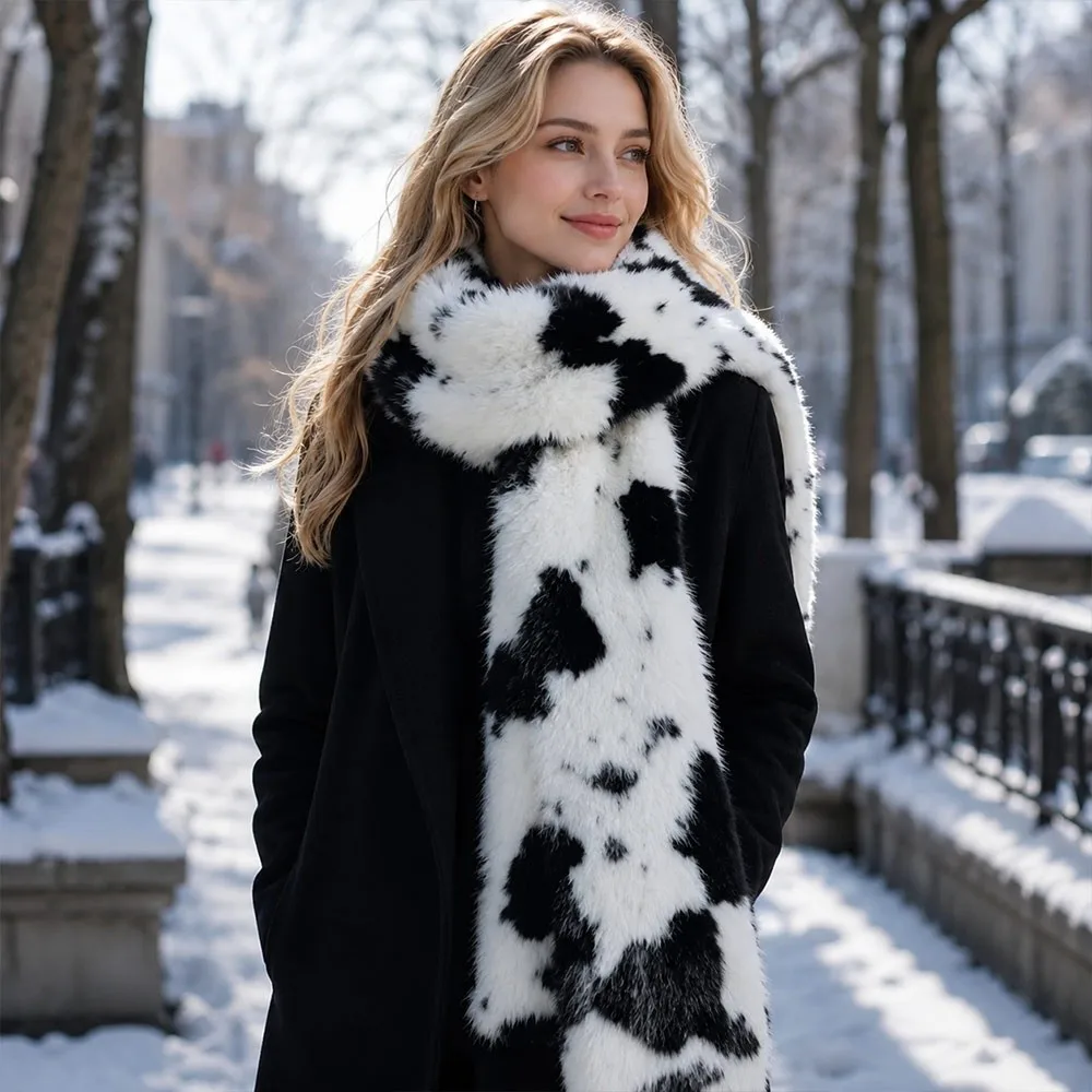 New Leopard Print Faux Fur Scarf Double-Sided Thickened Scarf Soft Neck Warmer Winter Wear