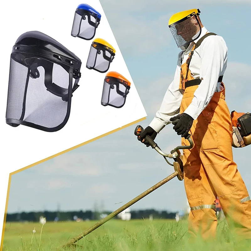 Stainless Steel Garden Grass Trimmer Capacete de Segurança Chapéu com Malha Facial Completa Prova de Respingos Tela Facial Máscara Protetora 1pc