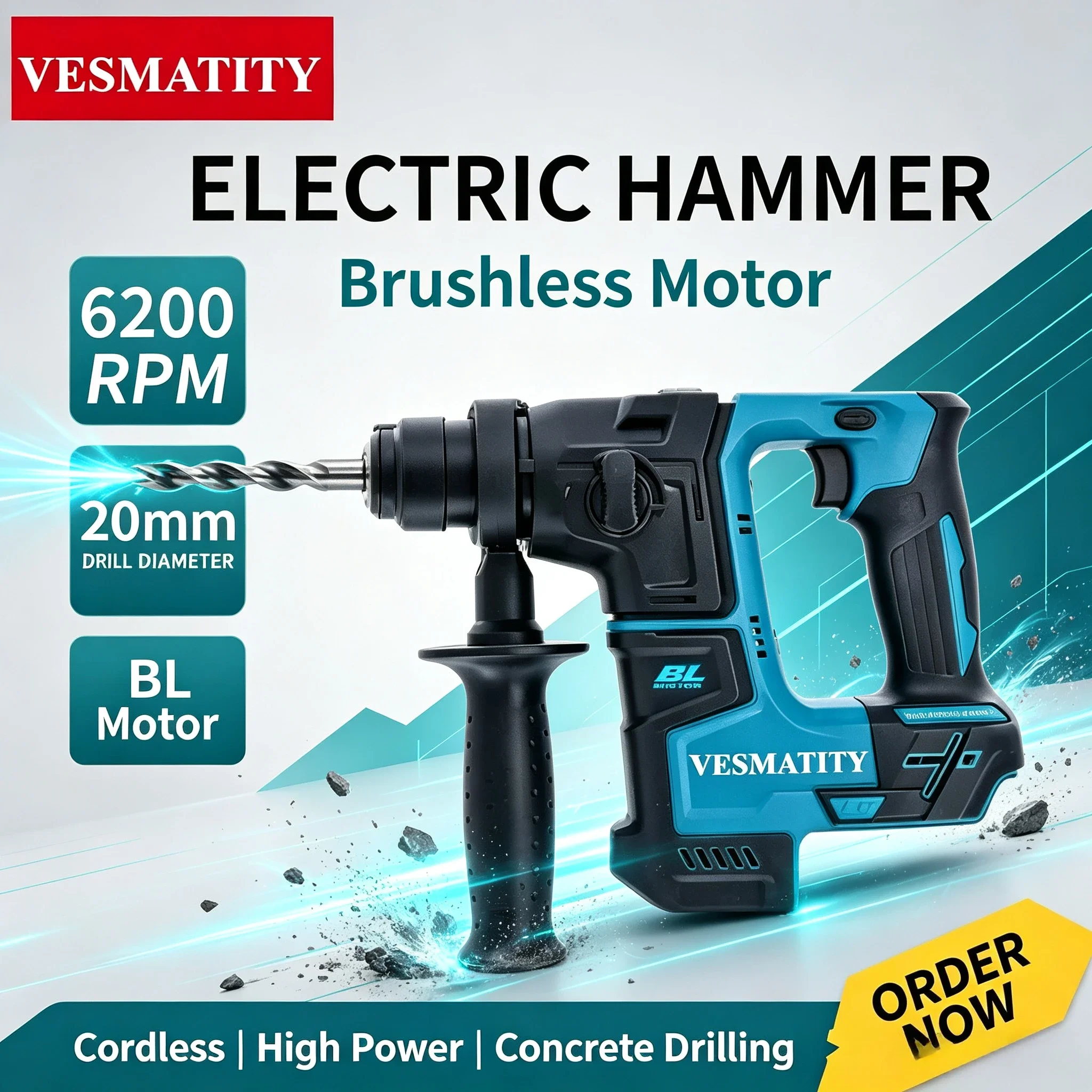 Electric Hammer Cordless Hammer Wireless Drills Power for 18V Lithium Battery Tools