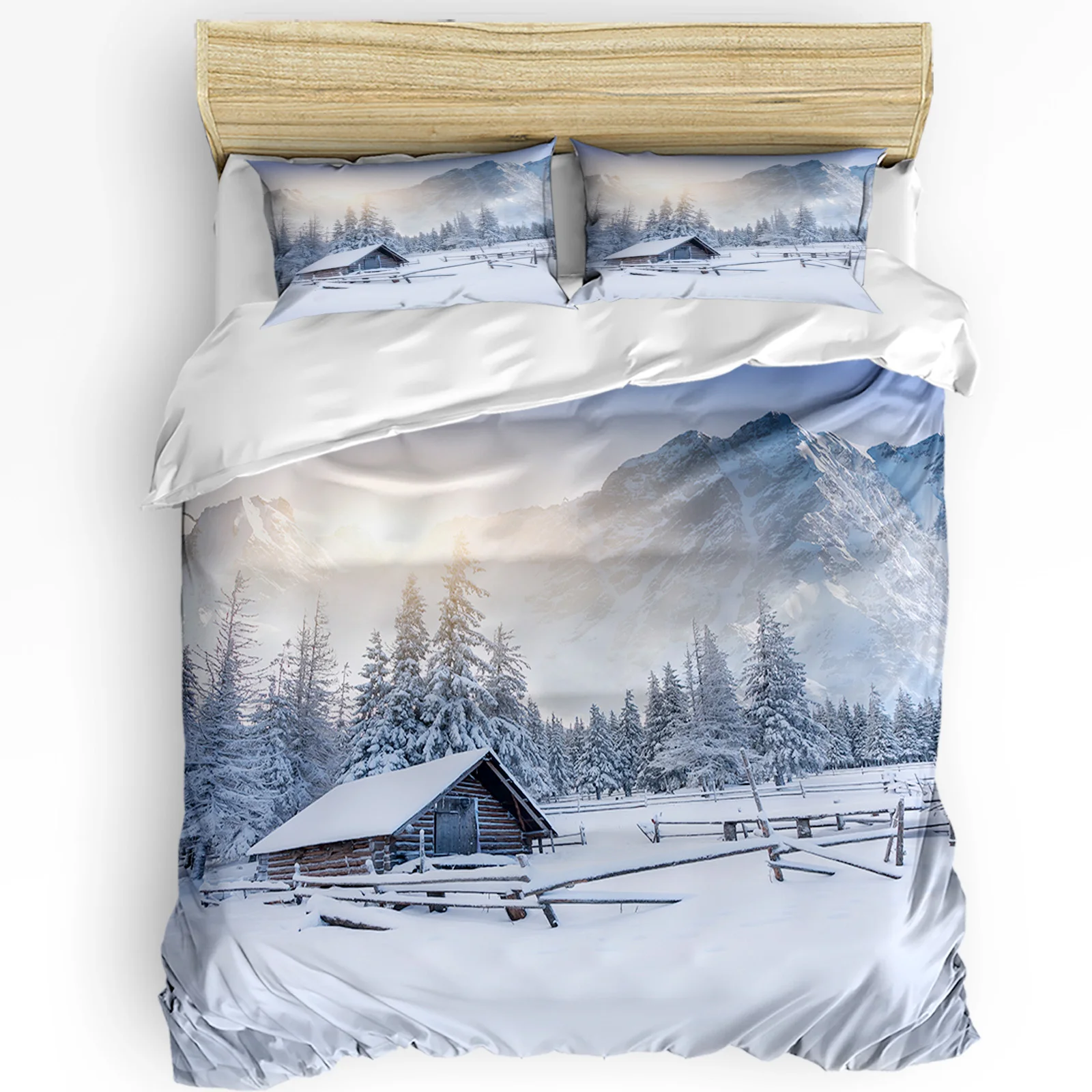 

3pcs Bedding Set Winter Snow Mountain Morning Scenery House Duvet Cover Pillow Case Boy Kid Teen Girl Bedding Covers Set