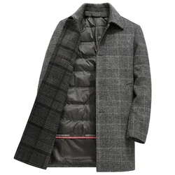 2025 New Arrival Winter Top quality white duck down liner wool trench coat men,male thicked warm overcoat size M-4XL  22837