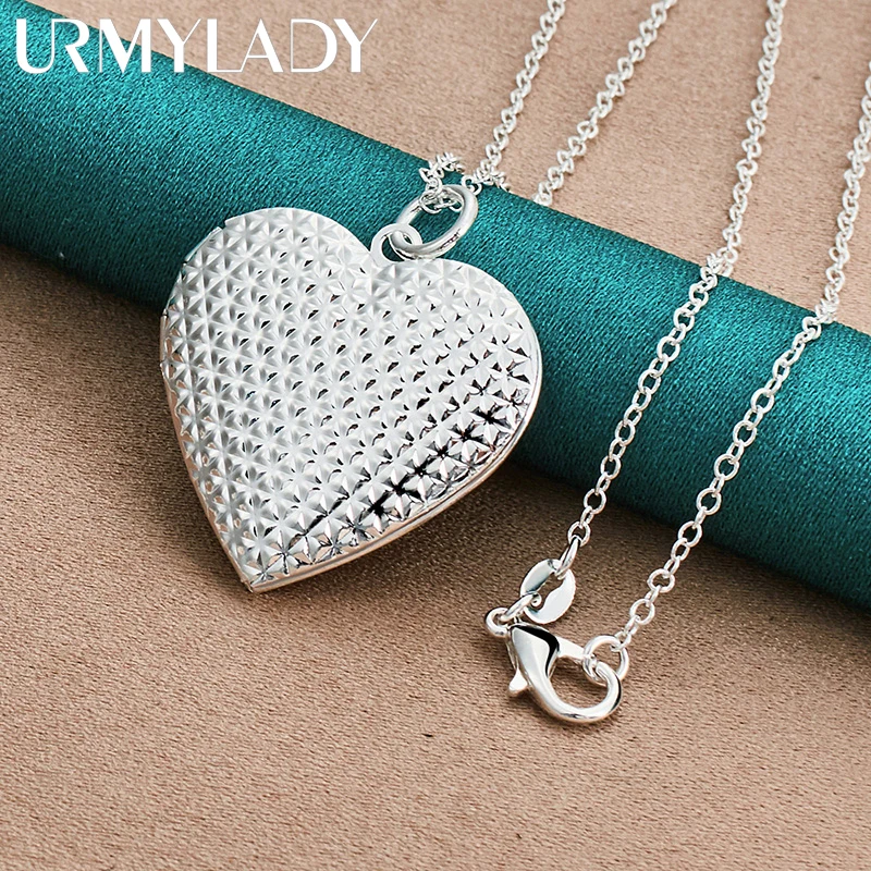 URMYLADY 925 Sterling Silver Heart Photo Frame 16/18/20/22/24/26/28/30 Inch Pendant Necklace For Women Wedding Fashion Jewelry