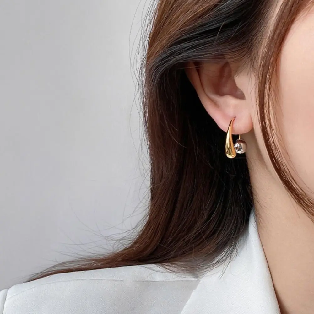 

Simplicity Geometry Individuality Girls' Jewelry Fashion Korean Style Accessories Water Drop Metal Earrings Round Ball Earrings