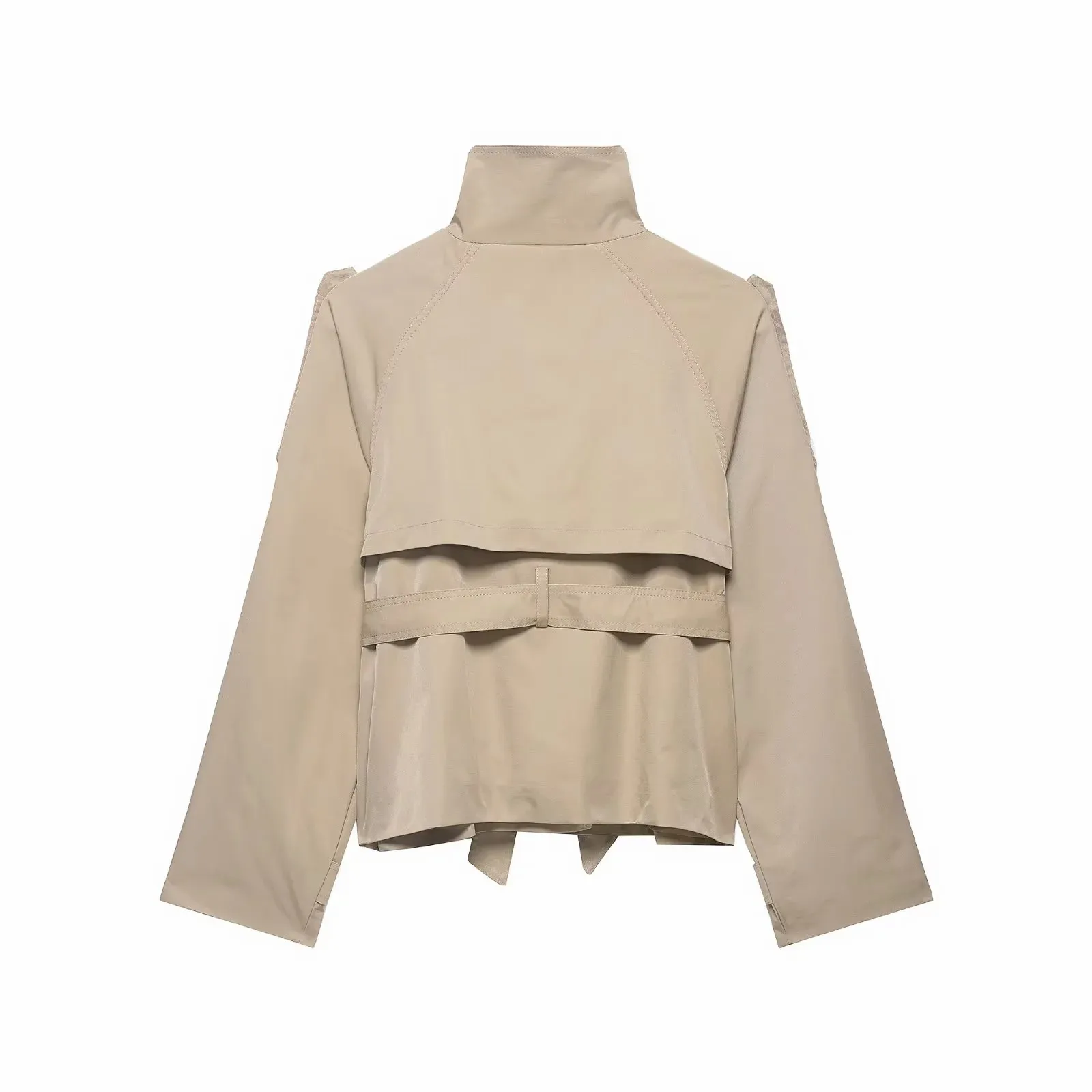 Damen Cropped Trenchcoats Herbst-Outfit für Frauen Doppelreihige Stehkragen-Mäntel Damen Casual Vintage Jacken – Detail 4