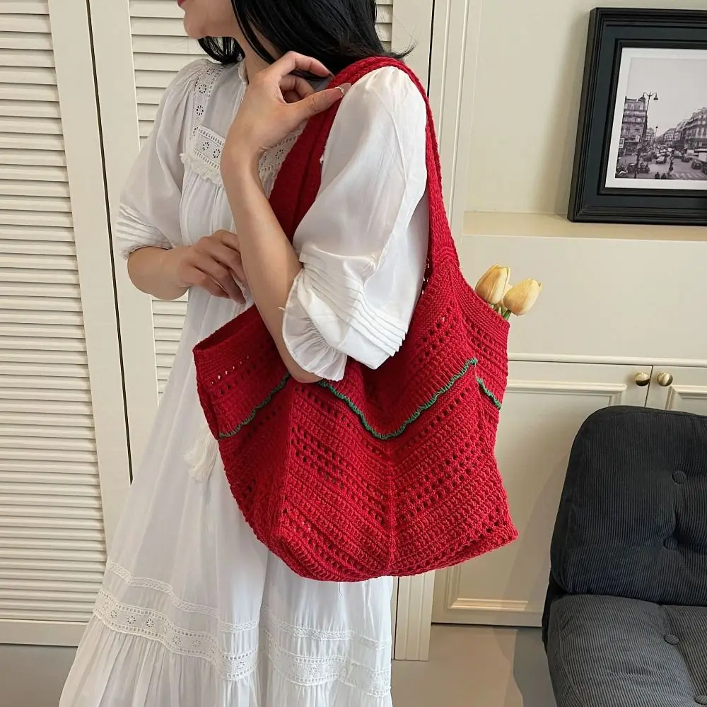 Neue handgemachte Häkeltasche Boho Hohl gestrickte Einkaufstasche Freizeit große Kapazität Weben Umhängetasche Reisen