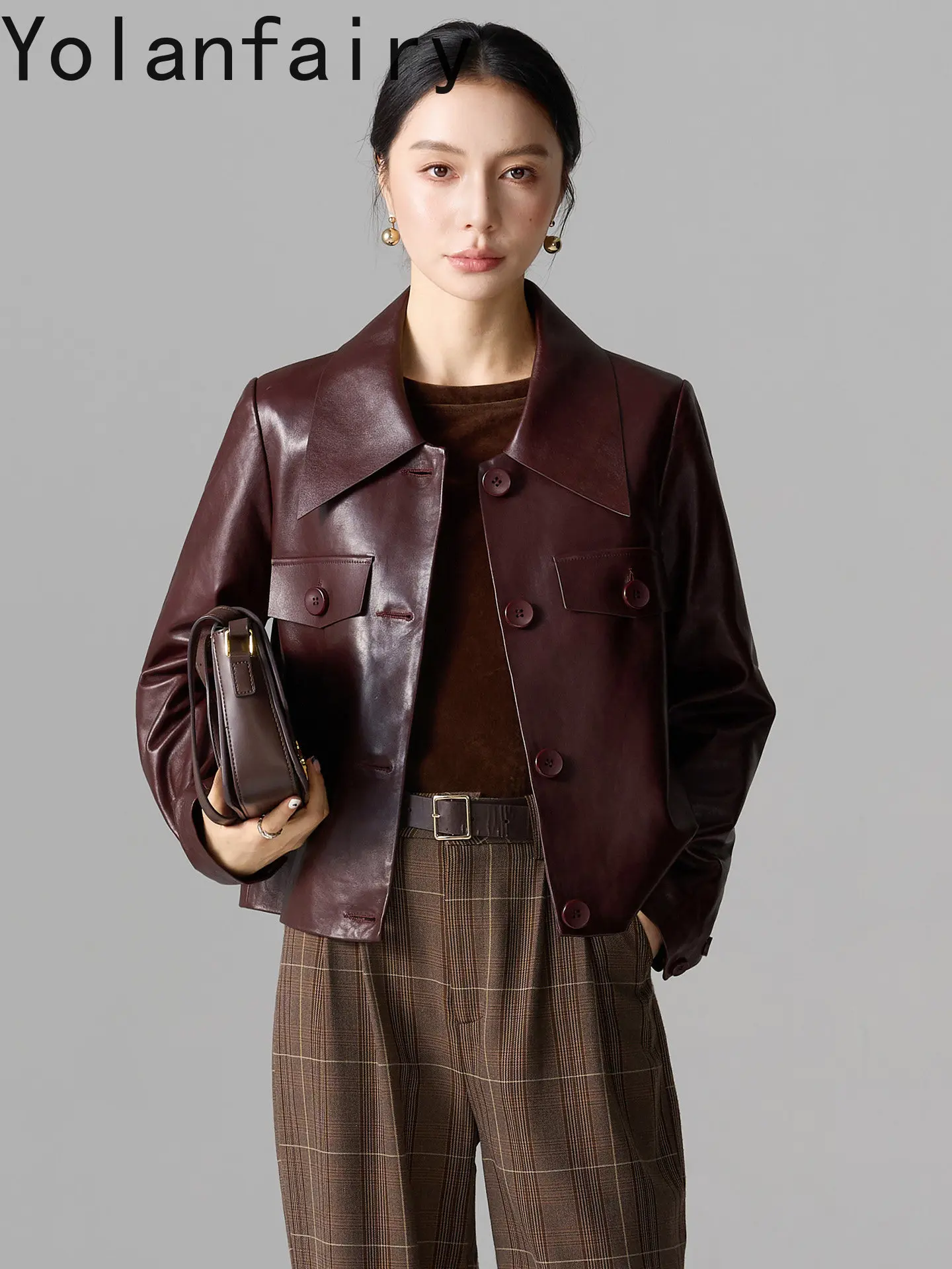 YOLANFAIRY Fashion 2026 Classic 100% Real Leather Jacket Women High Quality Waxed Sheepskin Genuine Leather Coat Short 여성양가죽자켓
