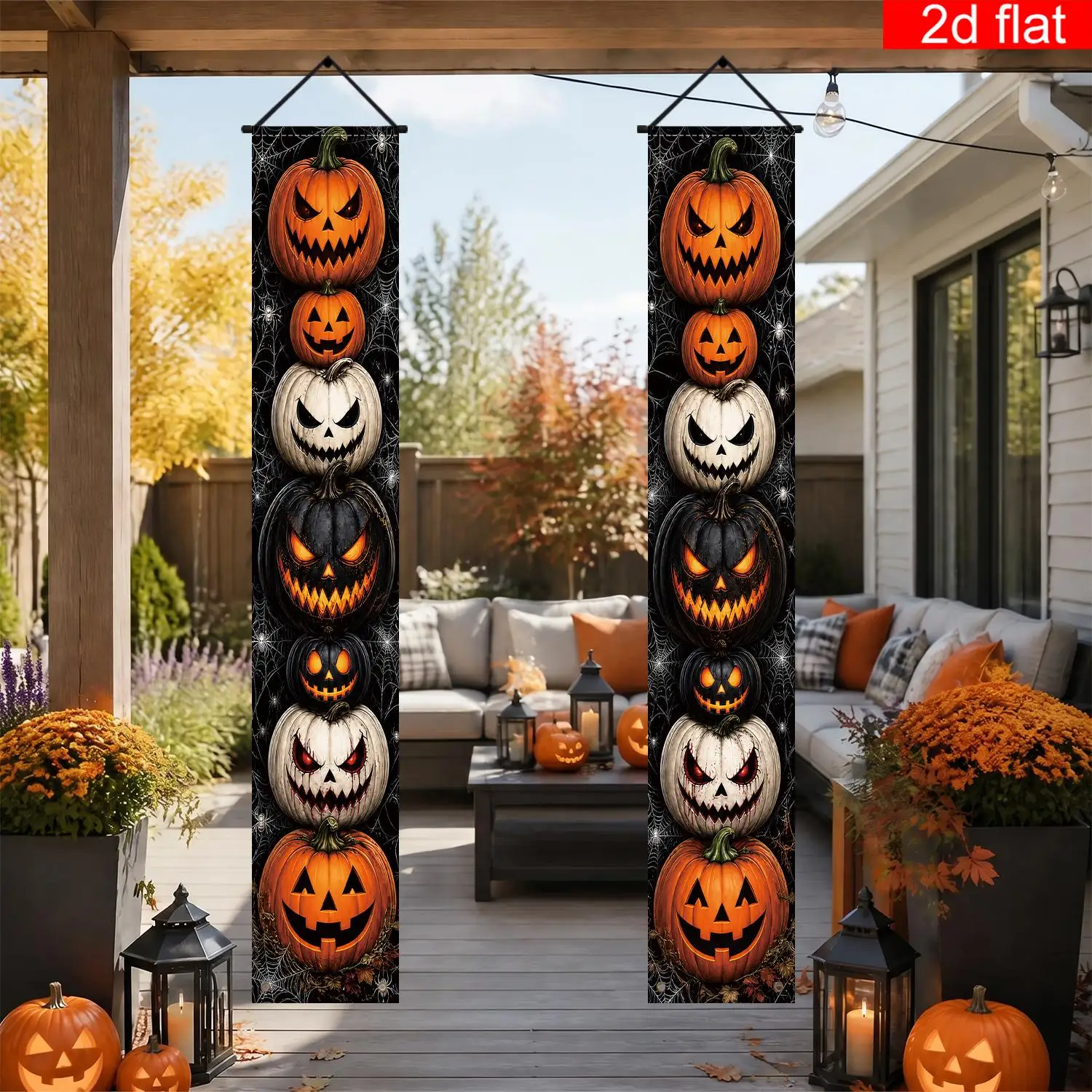 2D Flat Banner Cartoon Scary Jack-o'-lantern Design Trick or Treat Home Party Decor 2D Flat Ornament for Halloween Christmas