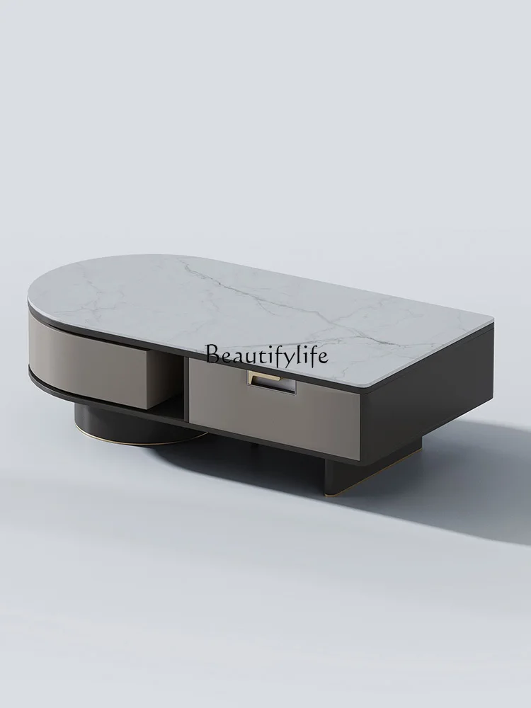 

*Light luxury modern living room multi-functional storage rock slab tea table solid wood small tea table