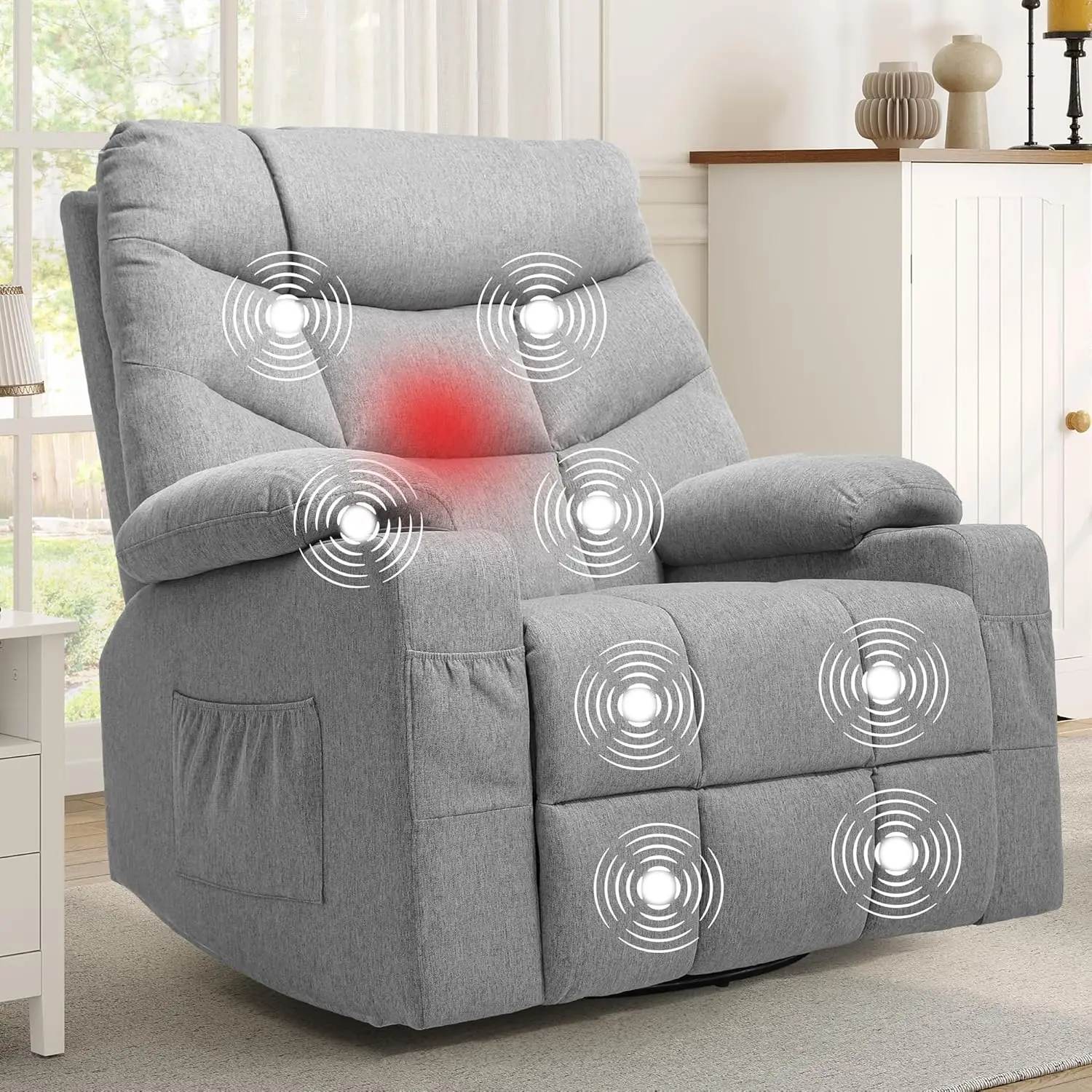 Fauteuil inclinable respirant pour personnes âgées, grande et grande, fauteuil inclinable à bascule fœtal à 270 °, chaleur et massage, salon, théâtre S