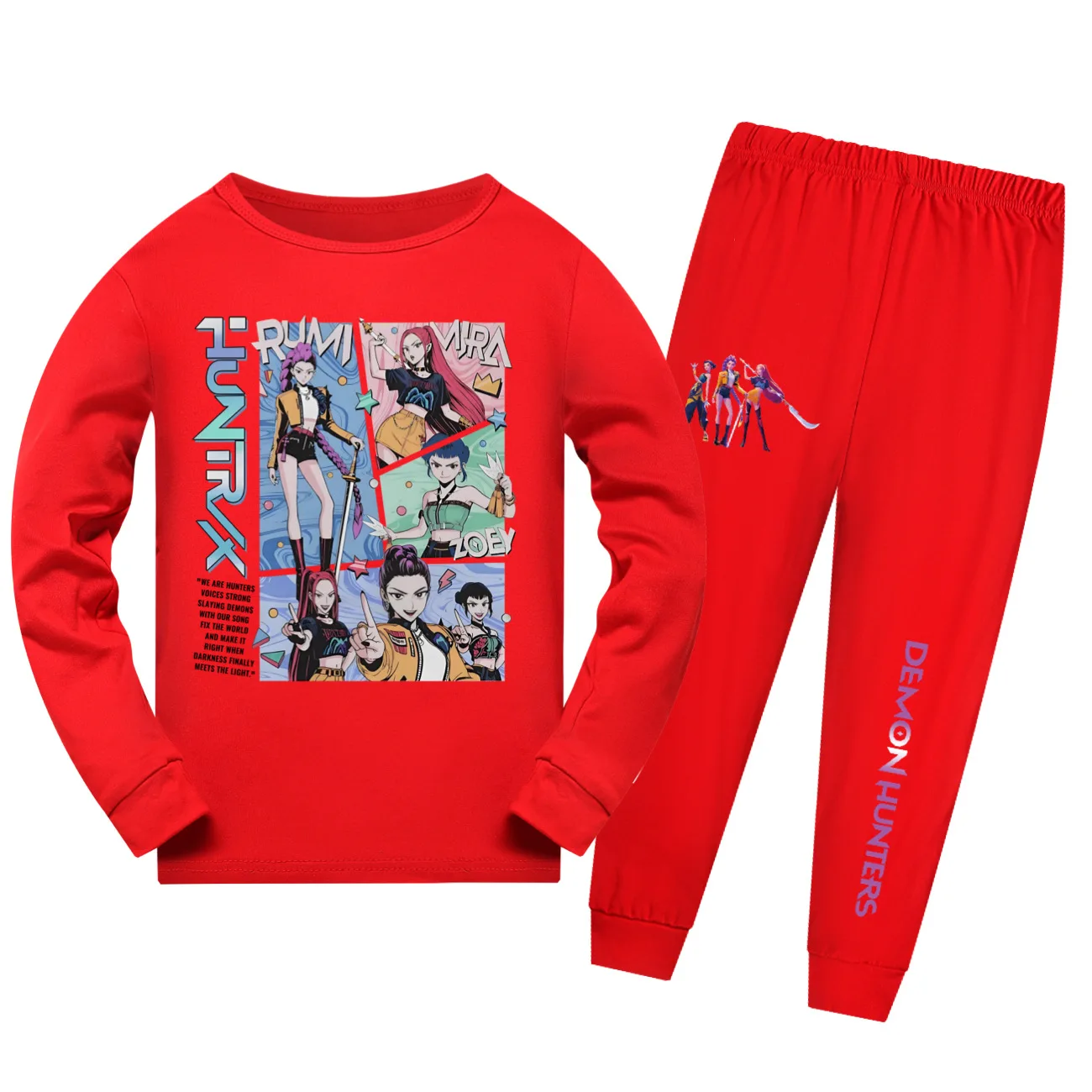 KPop شيطان الصيادين Huntrix بيجامات الاطفال بيجامة مجموعات طفل الفتيان ملابس خاصة يومية طفل الفتيات طويلة الأكمام تي شيرت + السراويل 2 قطعة مجموعة