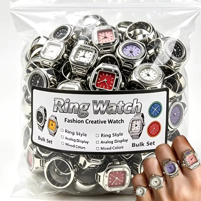 Vintage 80s Punk Watch Ring Y2K Cool Quartz Finger Watch Unisex Elastic Design Fashion Jewelry Women Men Couples Accessory