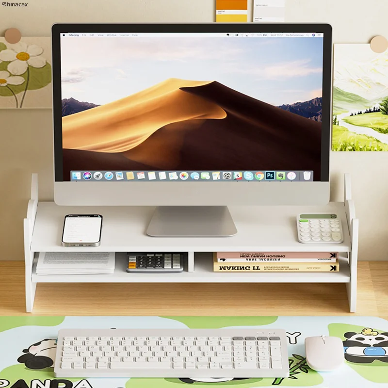 Office Desktop Stand, Elevated Monitor Holder Rack, Reduce Neck Strain for Game & Work