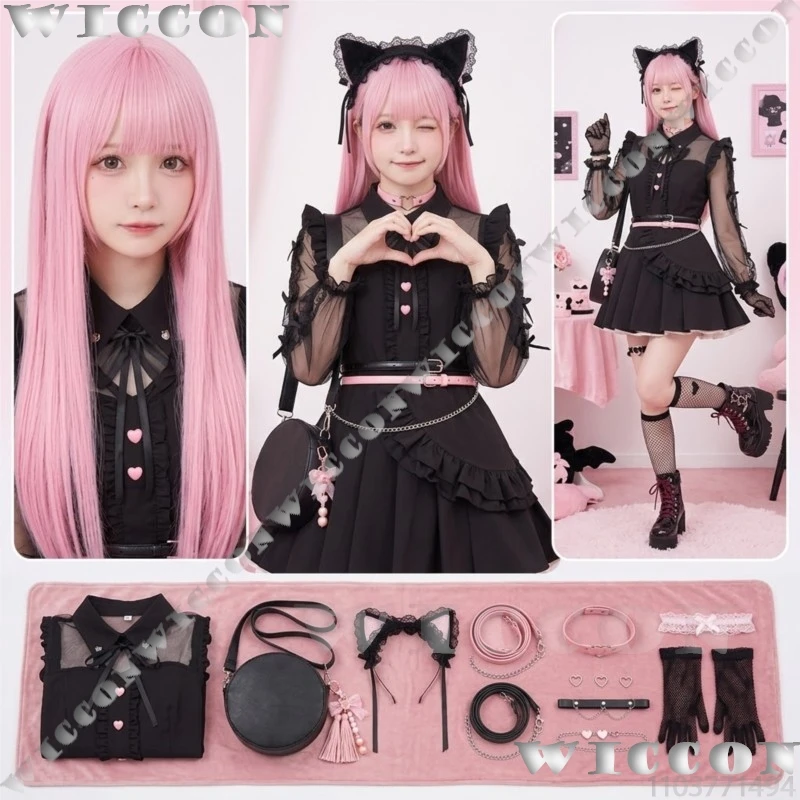 

Luk Anime Game PJSK Cat Loving Cosplay Black Lolita Dress Pink Wig Cat Ears Headwear Girl Halloween Festival Outfit Comic Con
