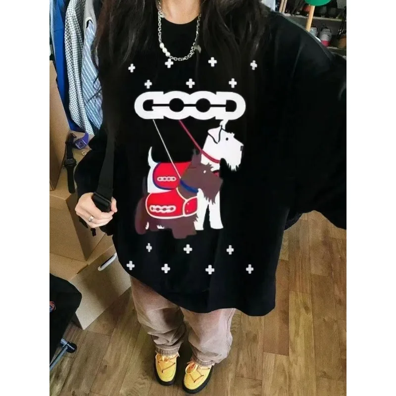 

Новинка 2025 года, легкая роскошная модная футболка с круглым вырезом и крестом-татами премиум-класса для пар с длинными рукавами и 3D принтом