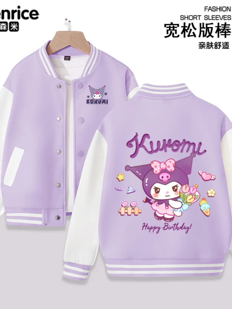 

Милые пальто Kuromi, бейсбольная форма Sanrio, верхняя одежда с мультяшным принтом для девочек, кавайная весенне-осенняя куртка, толстовки, топы, подарок для детей