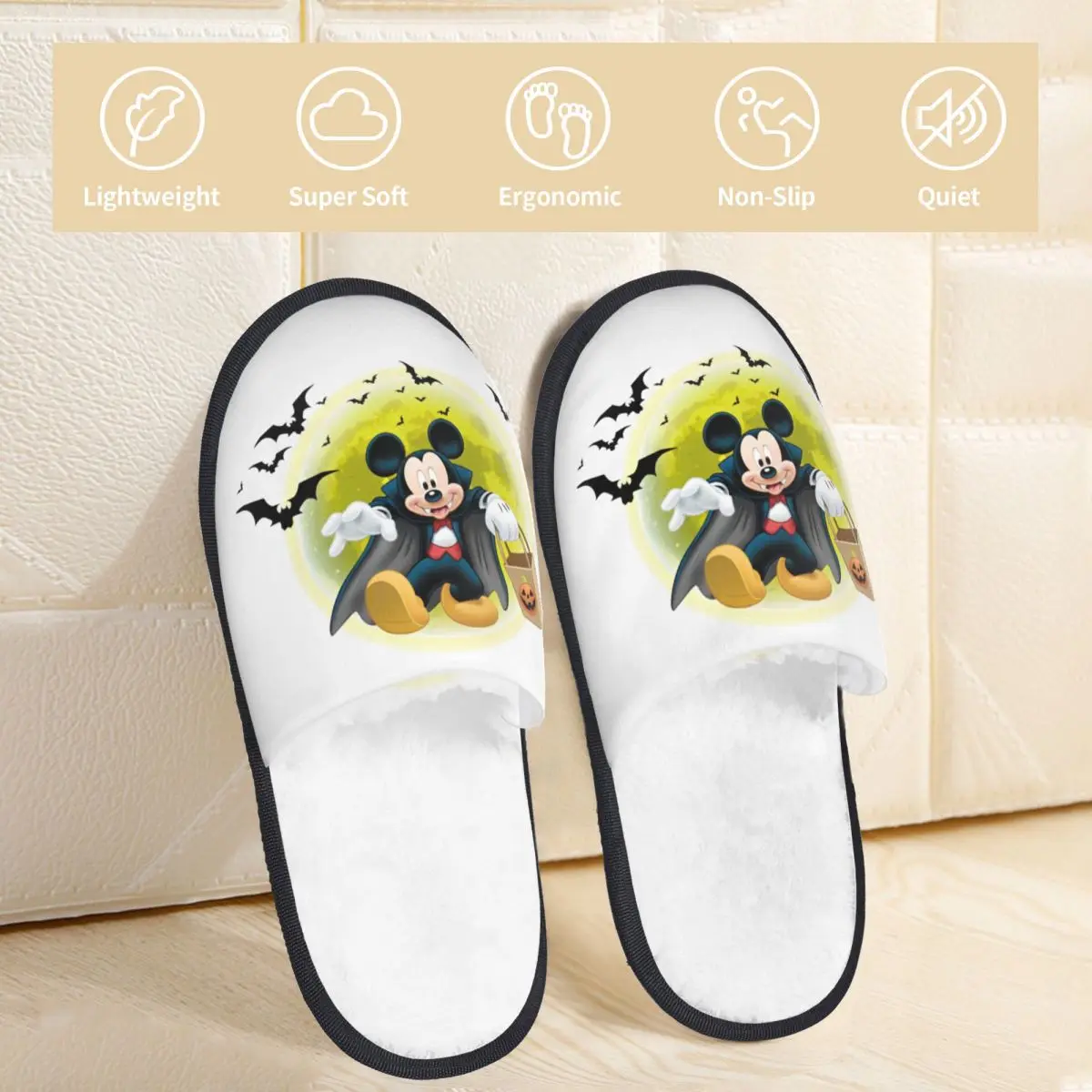 Disney Mickey Halloween Home Cotton Slippers Indoor Cozy Memory Foam Slides Anti-skid