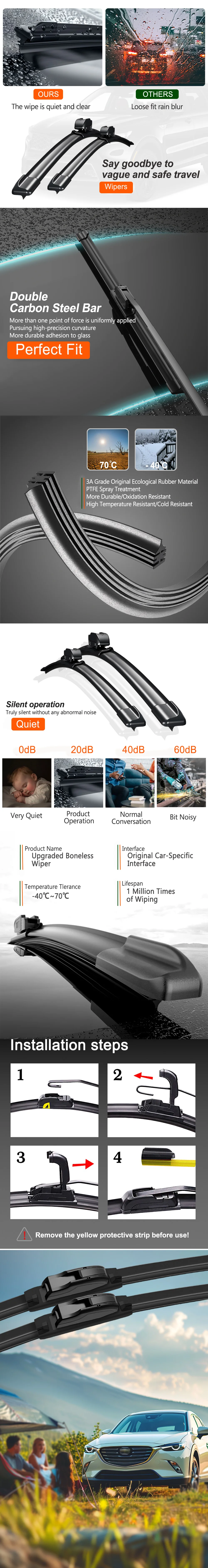 Ersatz-Windschutzscheibenwischer-Set 2 Stück für Smart # 1 2022–2025, Allwetter-Gummi-Außenzubehör für Autos mit geräuschlosem Wischen und Anti-Aging-Eigenschaften – Detail 2