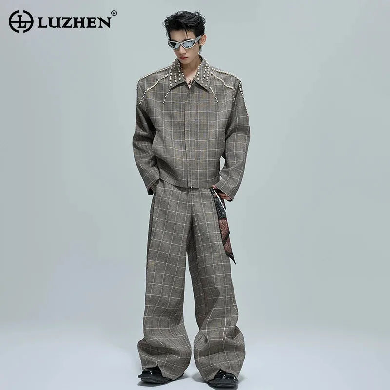 

LUZHEN элегантные темпераментные красивые клетчатые свободные широкие повседневные брюки с принтом, мужская модная подплечница, мужская одежда JY4314