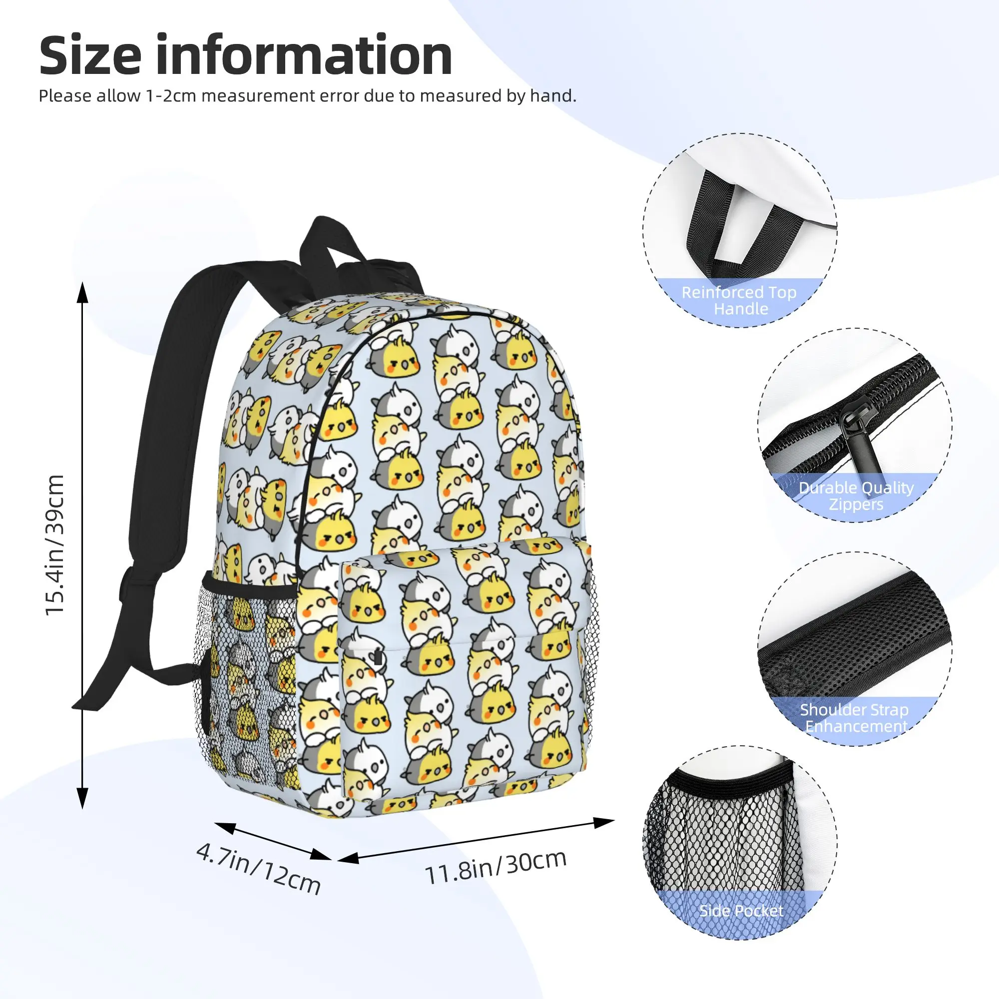 Pet Birds Cute Cockatiel Budgie Parrot Backpack Hot Sale Daypack Boys Girls BookBag Shoulder Bags for Men Women School Bag