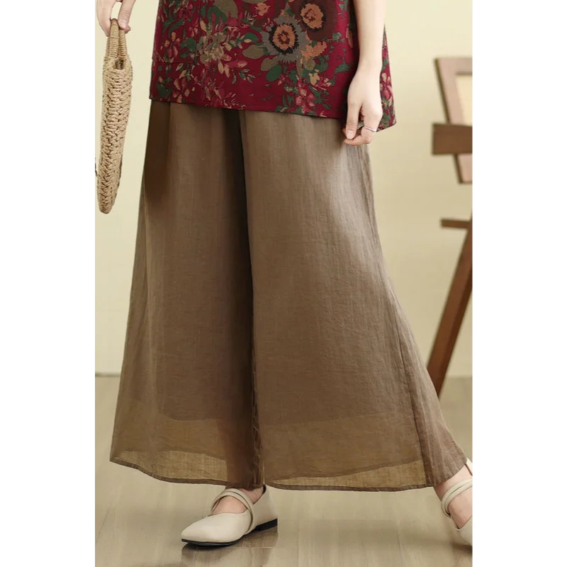 Ramie Literary Retro Women's Double Layer Nine-Point Loose Wide Legs Tennis Wide Large Size