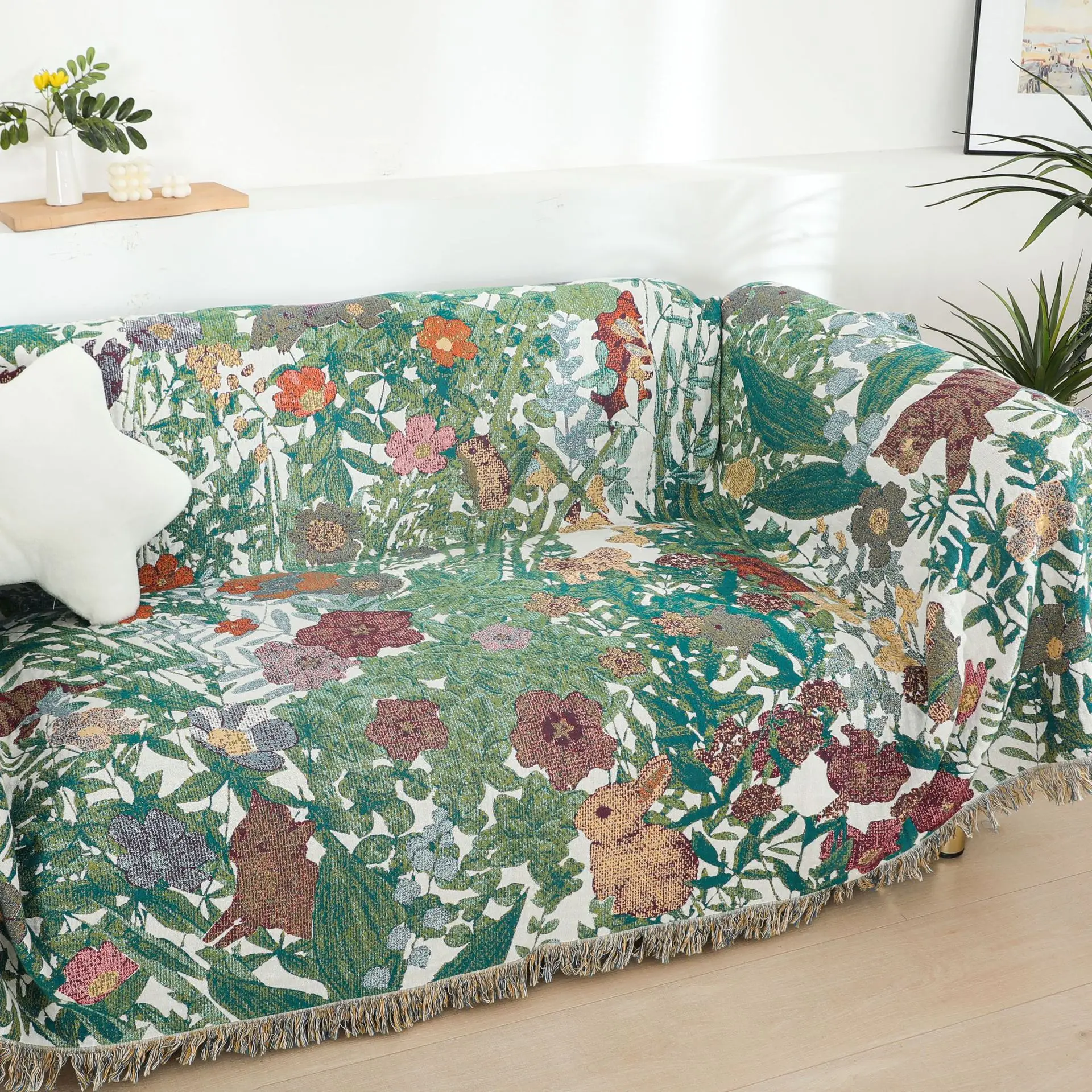 

Floral Cotton Towel Blanket, Bedspread, for Bed Sofa, Picnic, Travel, Four-layer Cotton Gauze, 200*230 cm, High Quality