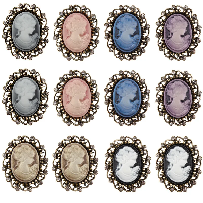 Factory Direct Queen Head Crystal Cameo Brooches Women\'s Fashion Style Elegant Portrait Brooch Pins Wedding Jewelry Vintage Gift