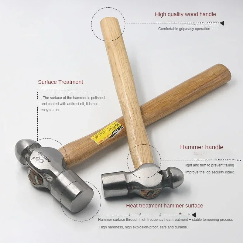 Wooden handle round hammer high carbon steel nail hammer woodworking tool household installation hammer 0.5p, 1p, 1.5p, 2p, 2.5p