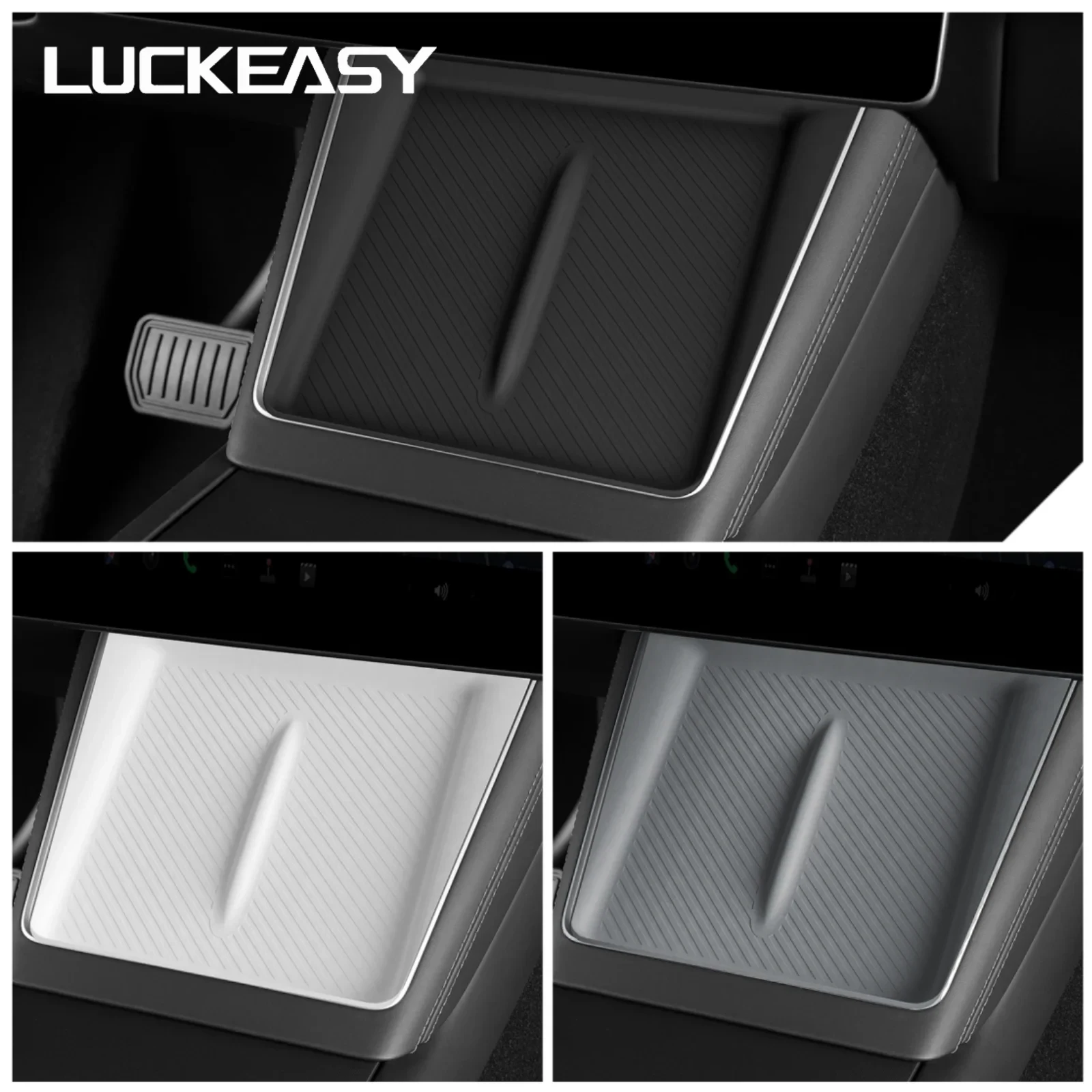 LUCKEASY テスラ モデルY ジュニパー 2025 2026 車用汚れ防止パッド モバイルワイヤレス充電滑り止めマット シリコンアクセサリー