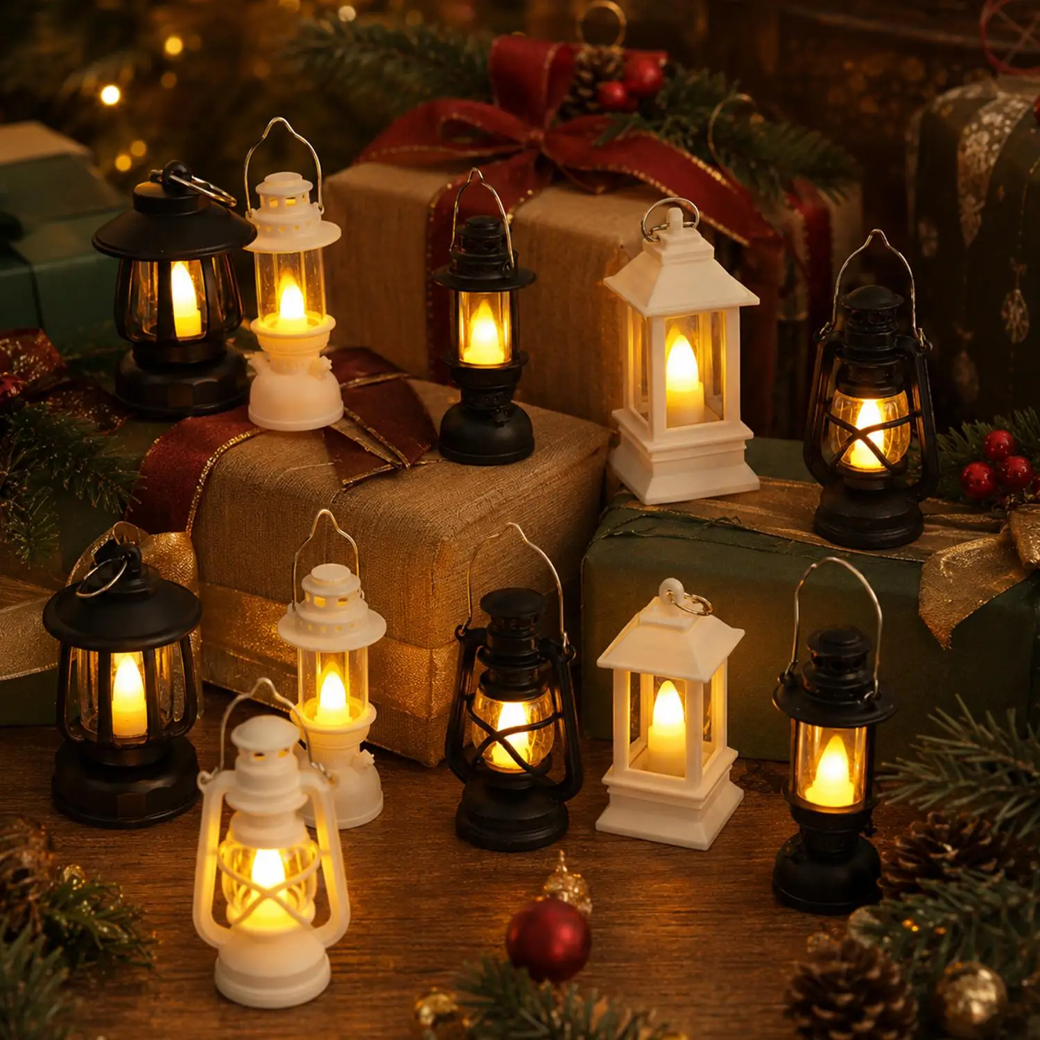 1/5pcs Vintage Lantern Mini Retro Led Light Battery Operated Lighting Decorative Oil Lamp for Holiday Christmas Gifts Home Decor