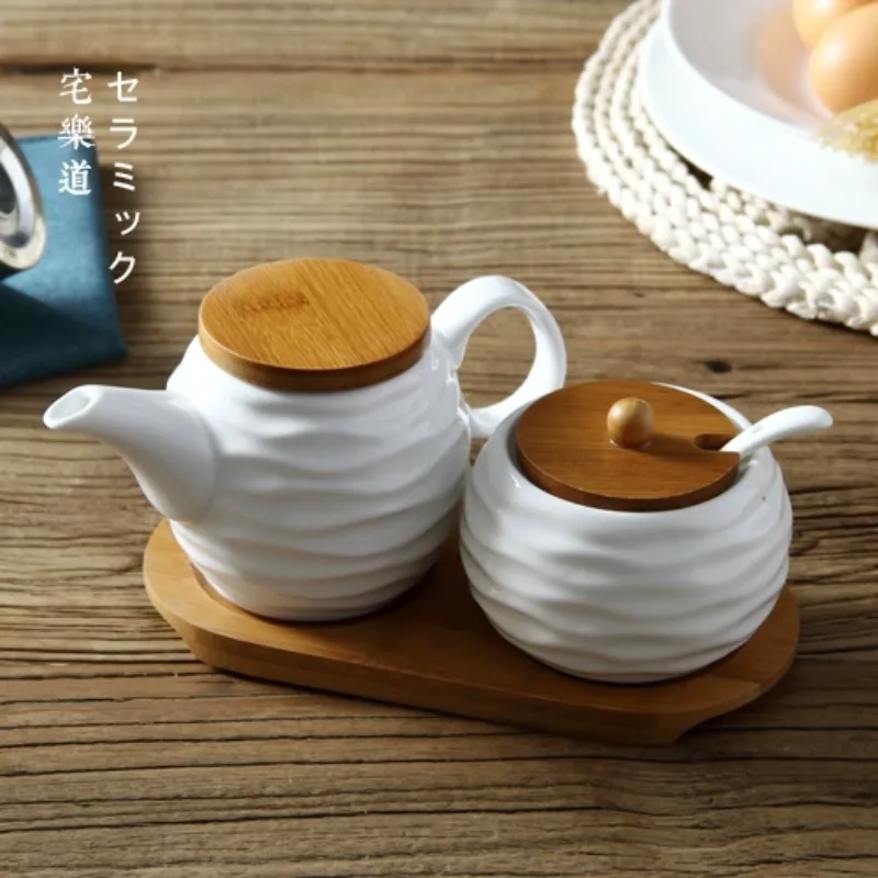 

Kitchen supplies ceramic oil pot seasoning pot set seasoning box seasoning bottle salt sugar pot chili sauce pot vinegar pot