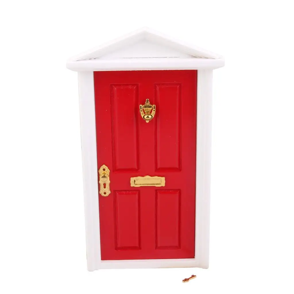 

1:12 Dollhouse Miniature Luxury Wooden Red Exterior Door with Key